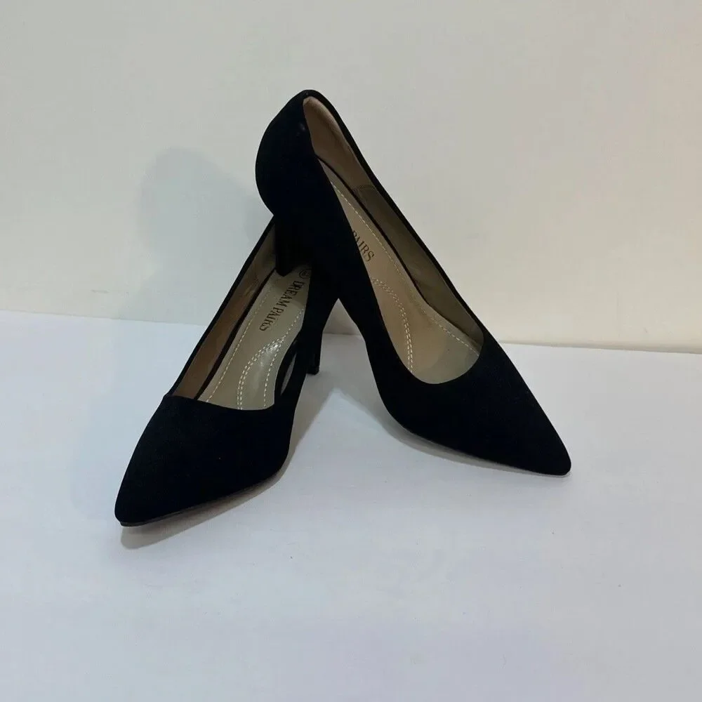 Dream Pairs Kucci Women's Black Faux Suede Pointed Toe Stiletto Pumps Size 8.5 M